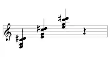 Sheet music of E mb6M7 in three octaves